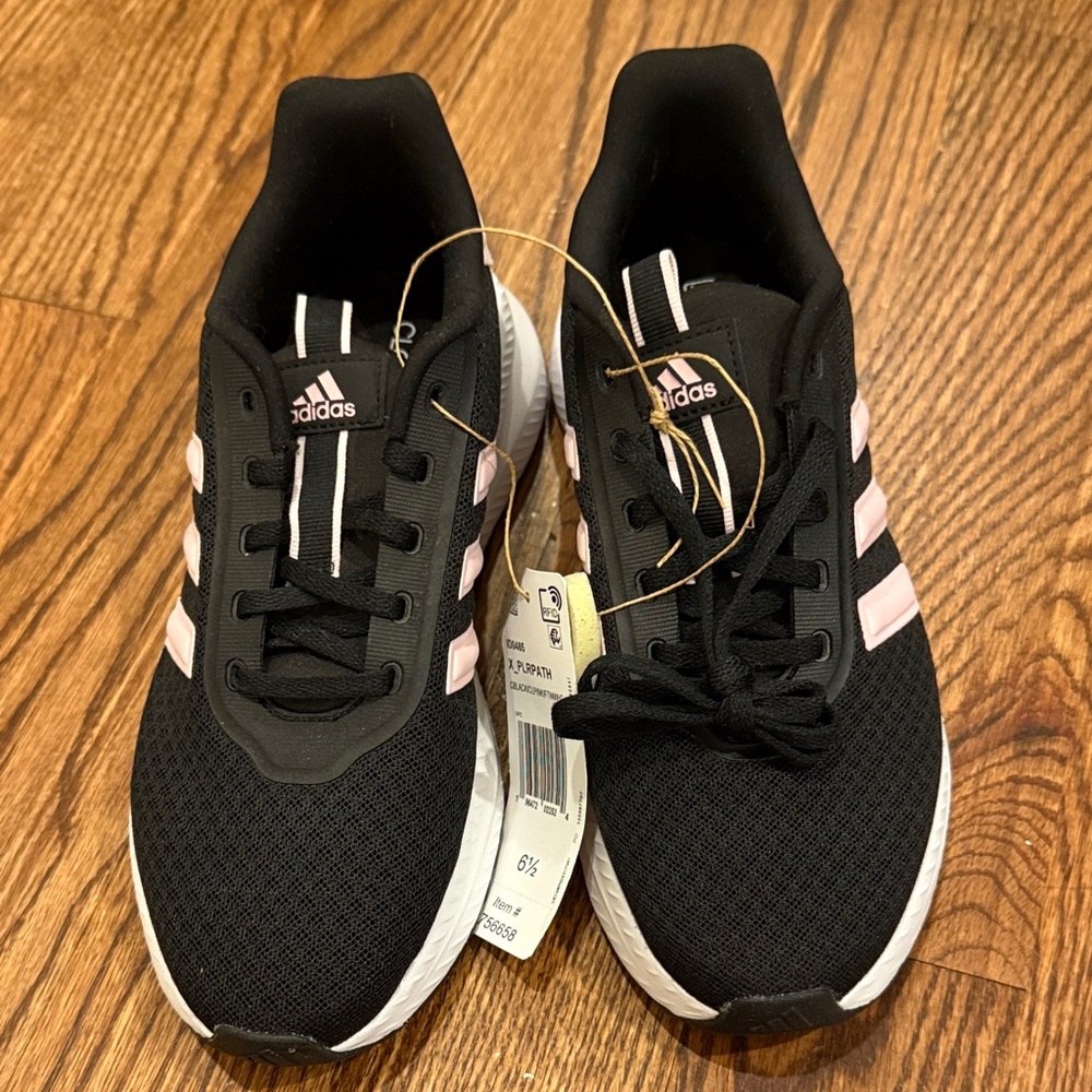 Adidas Women's Black Sneakers with Pink Stripes